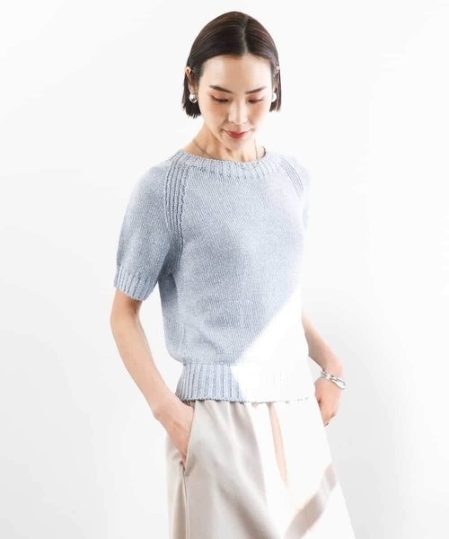 MICHEL KLEIN（ミッシェル・クラン）の「ペーパーヤーンフェードカラーニット（ニット/セーター・レディース・ミント/ダークインディゴブルー/ネイビー・38）」の4枚目の写真