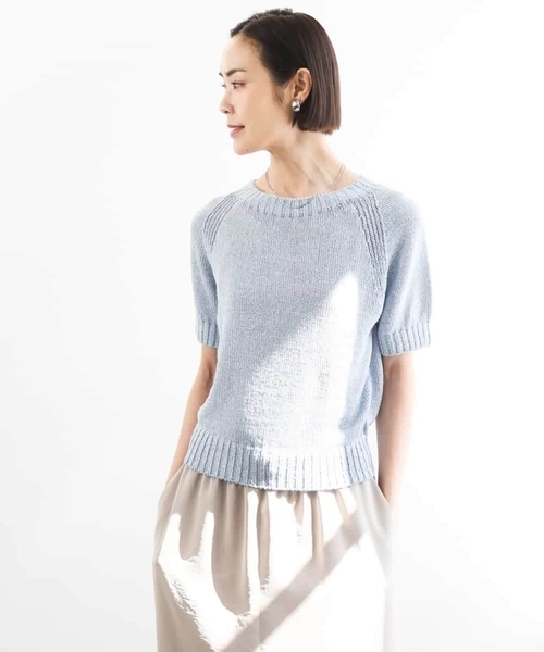 MICHEL KLEIN（ミッシェル・クラン）の「ペーパーヤーンフェードカラーニット（ニット/セーター・レディース・ミント/ダークインディゴブルー/ネイビー・38）」の5枚目の写真