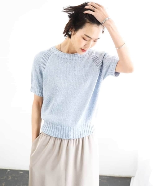 MICHEL KLEIN（ミッシェル・クラン）の「ペーパーヤーンフェードカラーニット（ニット/セーター・レディース・ミント/ダークインディゴブルー/ネイビー・38）」の6枚目の写真