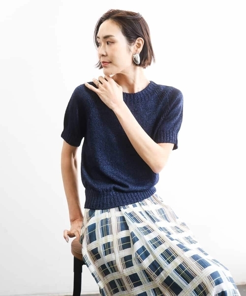 MICHEL KLEIN（ミッシェル・クラン）の「ペーパーヤーンフェードカラーニット（ニット/セーター・レディース・ミント/ダークインディゴブルー/ネイビー・38）」の11枚目の写真