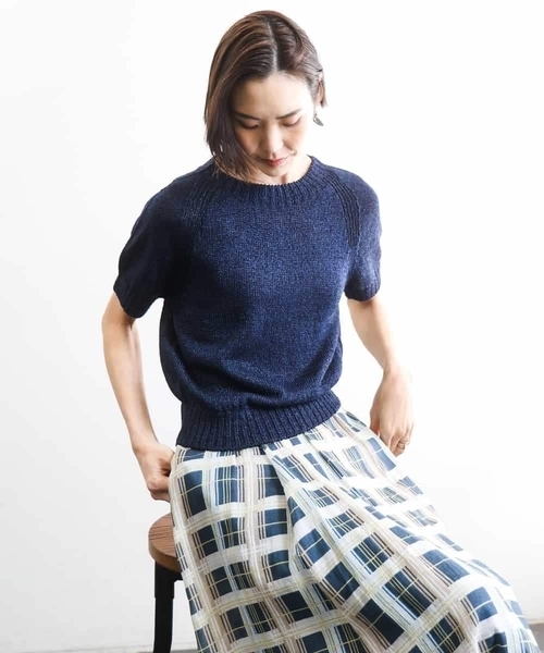 MICHEL KLEIN（ミッシェル・クラン）の「ペーパーヤーンフェードカラーニット（ニット/セーター・レディース・ミント/ダークインディゴブルー/ネイビー・38）」の12枚目の写真