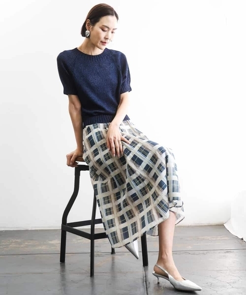 MICHEL KLEIN（ミッシェル・クラン）の「ペーパーヤーンフェードカラーニット（ニット/セーター・レディース・ミント/ダークインディゴブルー/ネイビー・38）」の13枚目の写真