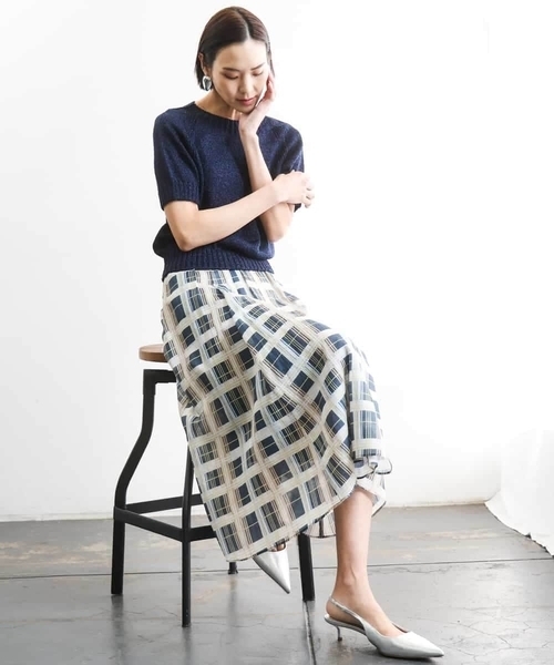 MICHEL KLEIN（ミッシェル・クラン）の「ペーパーヤーンフェードカラーニット（ニット/セーター・レディース・ミント/ダークインディゴブルー/ネイビー・38）」の14枚目の写真