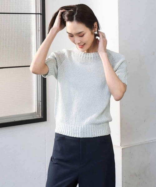 MICHEL KLEIN（ミッシェル・クラン）の「ペーパーヤーンフェードカラーニット（ニット/セーター・レディース・ミント/ダークインディゴブルー/ネイビー・38）」の15枚目の写真