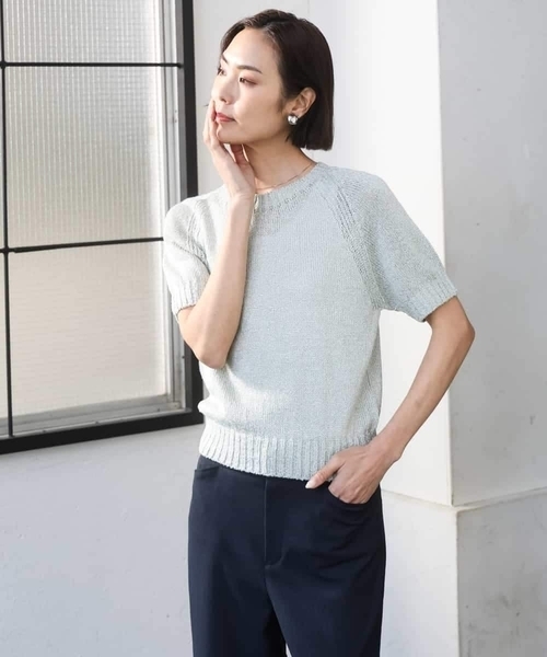 MICHEL KLEIN（ミッシェル・クラン）の「ペーパーヤーンフェードカラーニット（ニット/セーター・レディース・ミント/ダークインディゴブルー/ネイビー・38）」の16枚目の写真