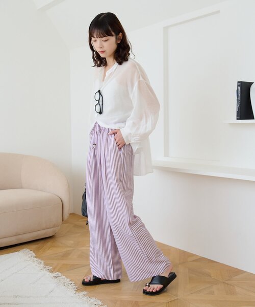 イオグラフィック　a. イージーパンツ　ユニセックスXS UNISEX】【プラスサイズあり】ストライプシアサッカーイージーパンツ