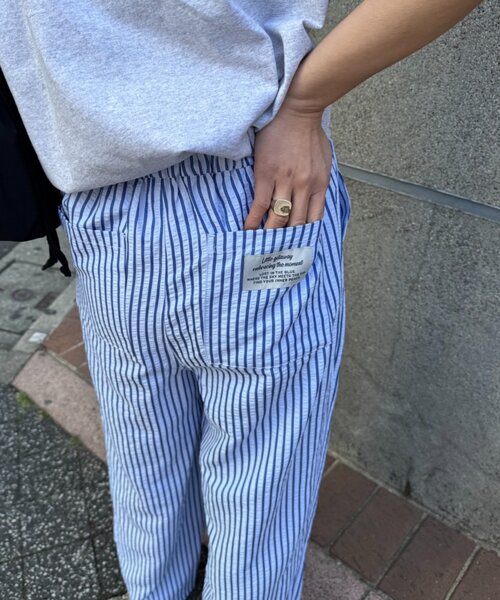 UNISEX】【プラスサイズあり】ストライプシアサッカーイージーパンツ