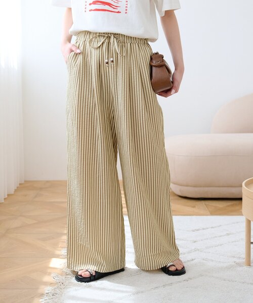 CIAOPANIC TYPY(チャオパニックティピー)の「【UNISEX】【プラスサイズあり】ストライプシアサッカーイージーパンツ(その他パンツ・レディース・ホワイト/ピンク/ベージュ/ブルー・LARGE/MEDIUM/XX-LARGE)」の7枚目の写真
