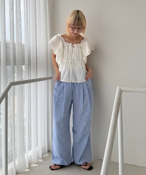 CIAOPANIC TYPY(チャオパニックティピー)の「【UNISEX】【プラスサイズあり】ストライプシアサッカーイージーパンツ(その他パンツ・レディース・ホワイト/ピンク/ベージュ/ブルー・LARGE/MEDIUM/XX-LARGE)」の18枚目の写真