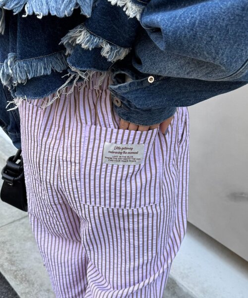 CIAOPANIC TYPY（チャオパニックティピー）の「【UNISEX】【プラスサイズあり】ストライプシアサッカーイージーパンツ（その他パンツ・レディース・ホワイト/ピンク/ベージュ/ブルー・LARGE/MEDIUM/XX-LARGE）」の6枚目の写真