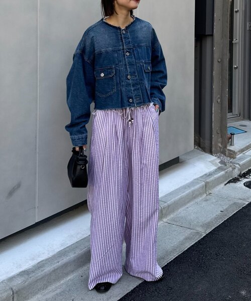 CIAOPANIC TYPY（チャオパニックティピー）の「【UNISEX】【プラスサイズあり】ストライプシアサッカーイージーパンツ（その他パンツ・レディース・ホワイト/ピンク/ベージュ/ブルー・LARGE/MEDIUM/XX-LARGE）」の7枚目の写真