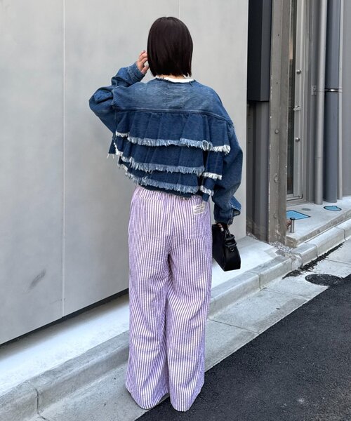 CIAOPANIC TYPY（チャオパニックティピー）の「【UNISEX】【プラスサイズあり】ストライプシアサッカーイージーパンツ（その他パンツ・レディース・ホワイト/ピンク/ベージュ/ブルー・LARGE/MEDIUM/XX-LARGE）」の9枚目の写真