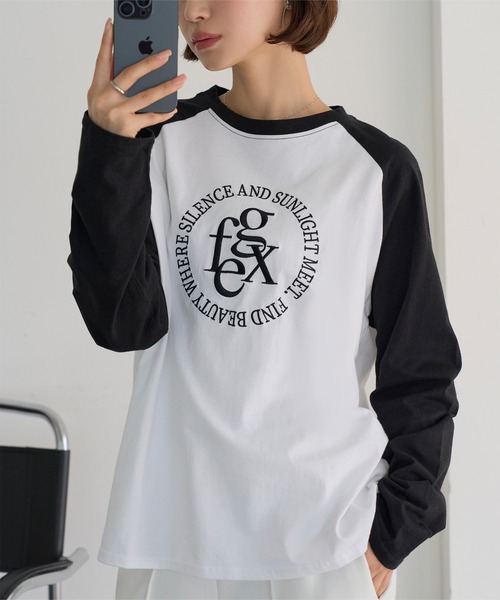 KOBE LETTUCE(コウベレタス)の「ロゴ刺しゅうラグランロンT(Tシャツ/カットソー・レディース・ホワイト×グレー/ホワイト×ネイビー/ホワイト×ブラック・M)」の7枚目の写真