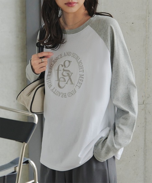 KOBE LETTUCE(コウベレタス)の「ロゴ刺しゅうラグランロンT(Tシャツ/カットソー・レディース・ホワイト×グレー/ホワイト×ネイビー/ホワイト×ブラック・M)」の12枚目の写真