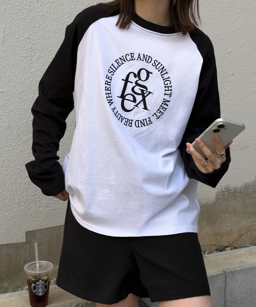 KOBE LETTUCE(コウベレタス)の「ロゴ刺しゅうラグランロンT(Tシャツ/カットソー・レディース・ホワイト×グレー/ホワイト×ネイビー/ホワイト×ブラック・M)」の5枚目の写真