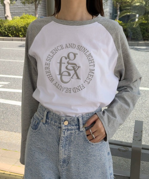 KOBE LETTUCE(コウベレタス)の「ロゴ刺しゅうラグランロンT(Tシャツ/カットソー・レディース・ホワイト×グレー/ホワイト×ネイビー/ホワイト×ブラック・M)」の9枚目の写真