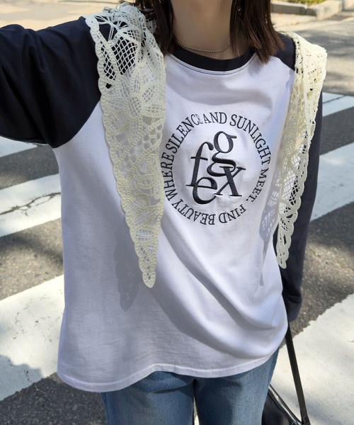 KOBE LETTUCE(コウベレタス)の「ロゴ刺しゅうラグランロンT(Tシャツ/カットソー・レディース・ホワイト×グレー/ホワイト×ネイビー/ホワイト×ブラック・M)」の14枚目の写真