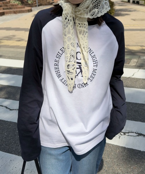 KOBE LETTUCE(コウベレタス)の「ロゴ刺しゅうラグランロンT(Tシャツ/カットソー・レディース・ホワイト×グレー/ホワイト×ネイビー/ホワイト×ブラック・M)」の15枚目の写真