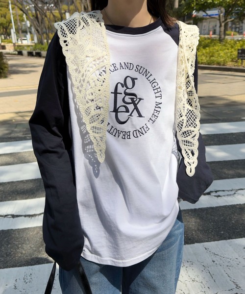 KOBE LETTUCE(コウベレタス)の「ロゴ刺しゅうラグランロンT(Tシャツ/カットソー・レディース・ホワイト×グレー/ホワイト×ネイビー/ホワイト×ブラック・M)」の17枚目の写真
