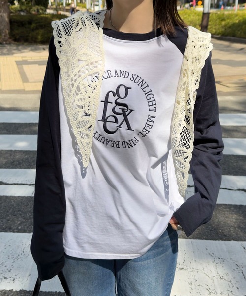 KOBE LETTUCE(コウベレタス)の「ロゴ刺しゅうラグランロンT(Tシャツ/カットソー・レディース・ホワイト×グレー/ホワイト×ネイビー/ホワイト×ブラック・M)」の18枚目の写真