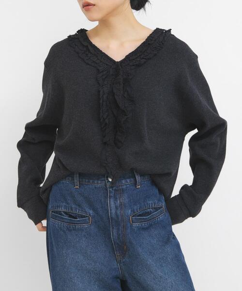 KBF（ケイビーエフ）の「レースフリルワッフルプルオーバー（Tシャツ/カットソー・レディース・オートミール/チャコールグレー・ONE）」の3枚目の写真