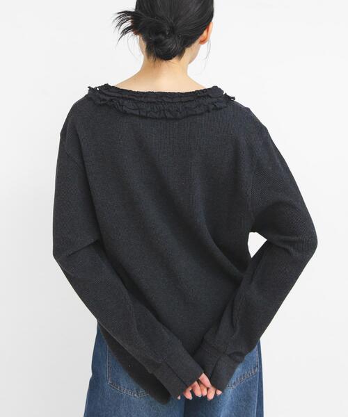 KBF（ケイビーエフ）の「レースフリルワッフルプルオーバー（Tシャツ/カットソー・レディース・オートミール/チャコールグレー・ONE）」の6枚目の写真