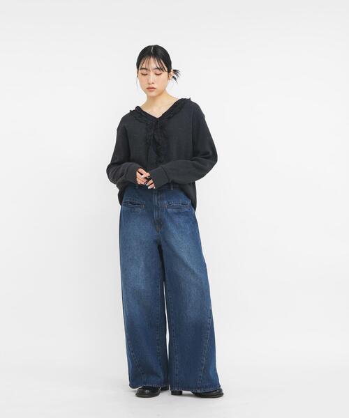 KBF（ケイビーエフ）の「レースフリルワッフルプルオーバー（Tシャツ/カットソー・レディース・オートミール/チャコールグレー・ONE）」の7枚目の写真