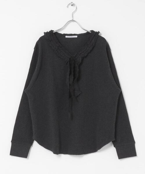 KBF（ケイビーエフ）の「レースフリルワッフルプルオーバー（Tシャツ/カットソー・レディース・オートミール/チャコールグレー・ONE）」の10枚目の写真