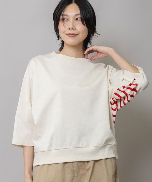 Munich(ミューニック)の「コットンジャージ×バスクボーダーTシャツ(Tシャツ/カットソー・レディース・アイボリー/ネイビー/ホワイト・FREE)」の11枚目の写真