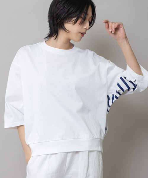 Munich(ミューニック)の「コットンジャージ×バスクボーダーTシャツ(Tシャツ/カットソー・レディース・アイボリー/ネイビー/ホワイト・FREE)」の22枚目の写真