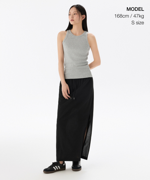 MUSINSA STANDARD WOMAN（ムシンサスタンダードウーマン）の「ウィメンズリネンライクバンディングロングスカート[ブラック]（スカート・レディース・その他・X-SMALL/SMALL/MEDIUM/LARGE）」の2枚目の写真