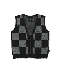 W TAG CHECK CROCHET VEST - BLACK