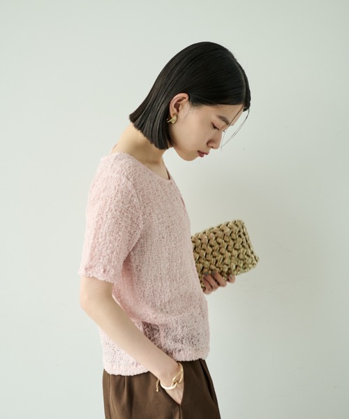Shelly island(シェリーアイランド)の「シアーシャーリング半袖カットソー(Tシャツ/カットソー・レディース・ホワイト/ピンク/ブラック・FREE)」の7枚目の写真