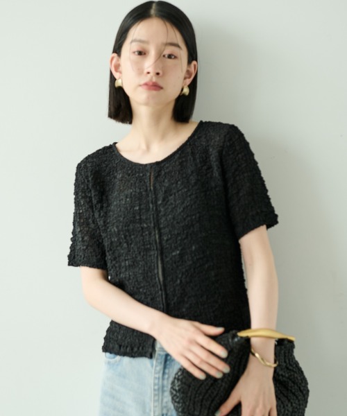 Shelly island(シェリーアイランド)の「シアーシャーリング半袖カットソー(Tシャツ/カットソー・レディース・ホワイト/ピンク/ブラック・FREE)」の16枚目の写真