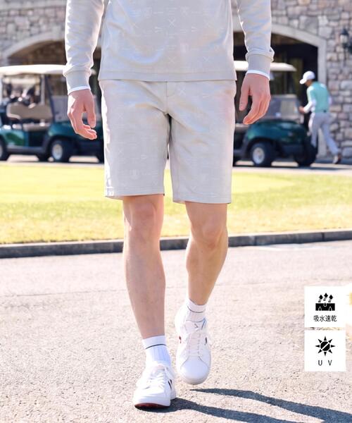 adabat(アダバット)の「吸水速乾/UVカット クールコア(R)エンボスハーフパンツ(その他パンツ・メンズ・ブラック/ライトグレー系9・50/48)」の1枚目の写真