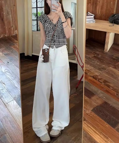 LUCPY(ラクピー)の「ギンガムチェックシャーリングトップス(その他トップス・レディース・グレー・SMALL/MEDIUM/LARGE/X-LARGE)」の5枚目の写真
