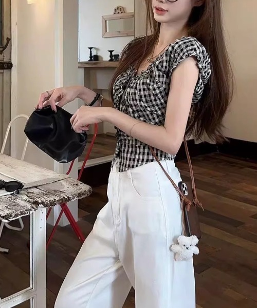 LUCPY(ラクピー)の「ギンガムチェックシャーリングトップス(その他トップス・レディース・グレー・SMALL/MEDIUM/LARGE/X-LARGE)」の2枚目の写真