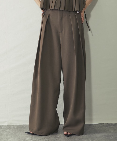 セットアップ可クレープデシンツータックワイドパンツ（その他パンツ