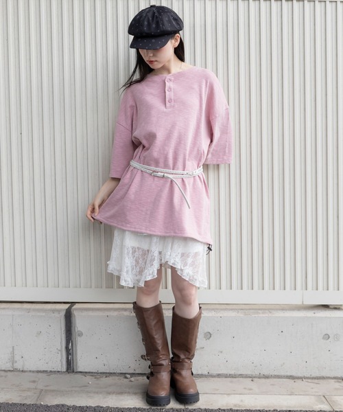 WEGO(ウィゴー)の「WEGO/【26年春夏新作】スラブヘンリーネックT(Tシャツ/カットソー・メンズ・ピンク/チャコール・LARGE/MEDIUM)」の5枚目の写真