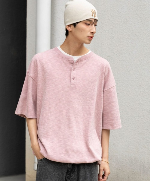 WEGO(ウィゴー)の「WEGO/【26年春夏新作】スラブヘンリーネックT(Tシャツ/カットソー・メンズ・ピンク/チャコール・LARGE/MEDIUM)」の14枚目の写真
