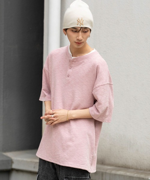 WEGO(ウィゴー)の「WEGO/【26年春夏新作】スラブヘンリーネックT(Tシャツ/カットソー・メンズ・ピンク/チャコール・LARGE/MEDIUM)」の18枚目の写真