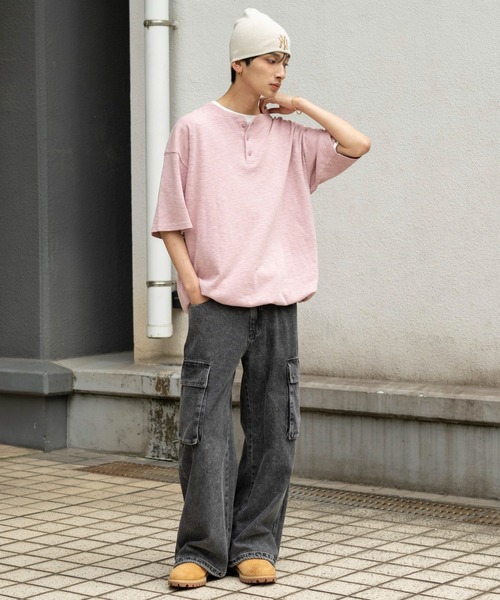 WEGO(ウィゴー)の「WEGO/【26年春夏新作】スラブヘンリーネックT(Tシャツ/カットソー・メンズ・ピンク/チャコール・LARGE/MEDIUM)」の21枚目の写真