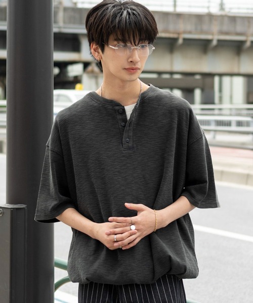 WEGO(ウィゴー)の「WEGO/【26年春夏新作】スラブヘンリーネックT(Tシャツ/カットソー・メンズ・ピンク/チャコール・LARGE/MEDIUM)」の10枚目の写真