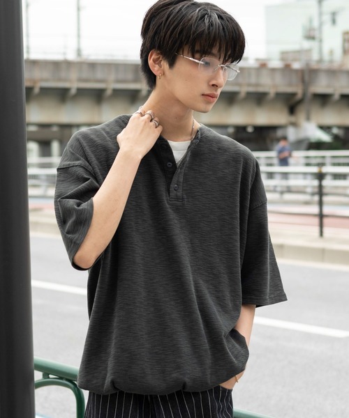 WEGO(ウィゴー)の「WEGO/【26年春夏新作】スラブヘンリーネックT(Tシャツ/カットソー・メンズ・ピンク/チャコール・LARGE/MEDIUM)」の12枚目の写真