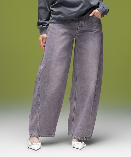 X-girl（エックスガール）の「LOGO MARK STITCHED DENIM PANTS（デニムパンツ・レディース・ピンク/ライトインディゴブルー/インディゴブルー・S/M）」の3枚目の写真