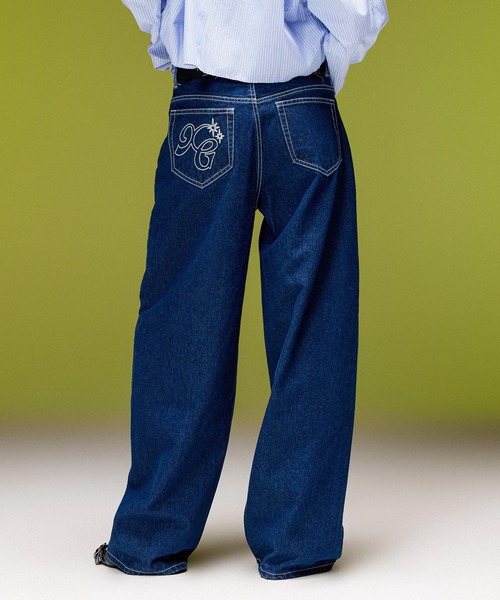 X-girl（エックスガール）の「LOGO MARK STITCHED DENIM PANTS（デニムパンツ・レディース・ピンク/ライトインディゴブルー/インディゴブルー・S/M）」の16枚目の写真