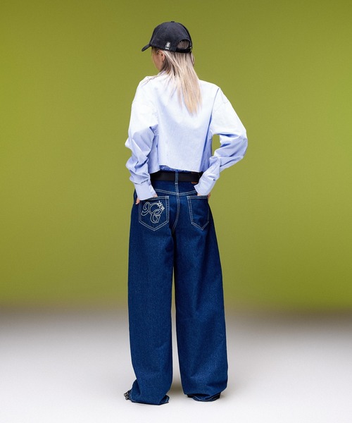 X-girl（エックスガール）の「LOGO MARK STITCHED DENIM PANTS（デニムパンツ・レディース・ピンク/ライトインディゴブルー/インディゴブルー・S/M）」の18枚目の写真