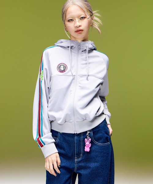 X-girl（エックスガール）の「LOGO MARK STITCHED DENIM PANTS（デニムパンツ・レディース・ピンク/ライトインディゴブルー/インディゴブルー・S/M）」の19枚目の写真