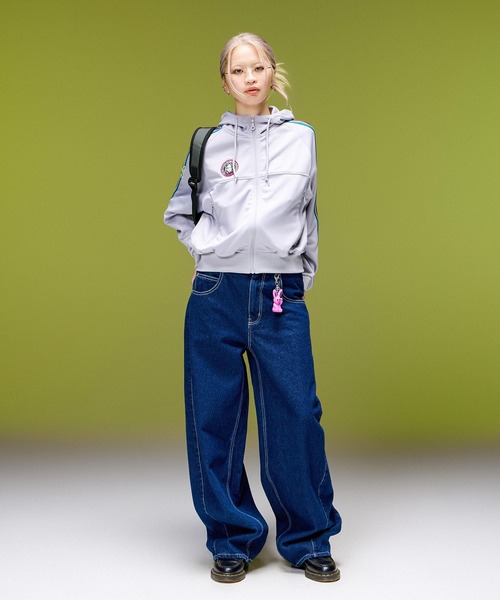 X-girl（エックスガール）の「LOGO MARK STITCHED DENIM PANTS（デニムパンツ・レディース・ピンク/ライトインディゴブルー/インディゴブルー・S/M）」の20枚目の写真