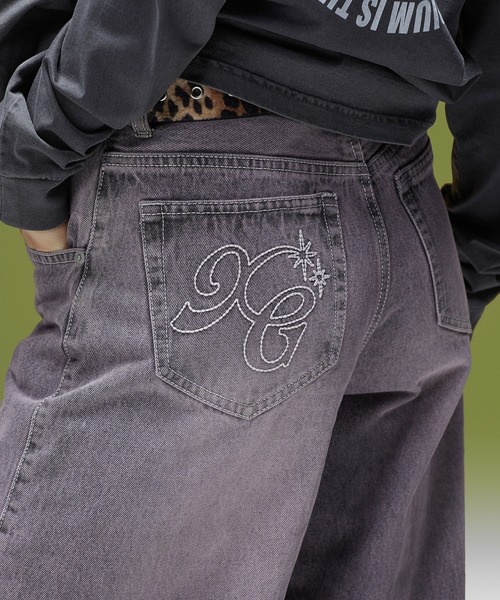 X-girl（エックスガール）の「LOGO MARK STITCHED DENIM PANTS（デニムパンツ・レディース・ピンク/ライトインディゴブルー/インディゴブルー・S/M）」の10枚目の写真